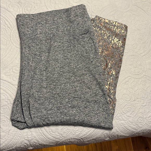 Livi Active Pants - Livi Active Charcoal Heather Leggings with Rose Gold Sequin Ankles 7/8 length